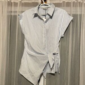 Striped Blue Button-Up Top